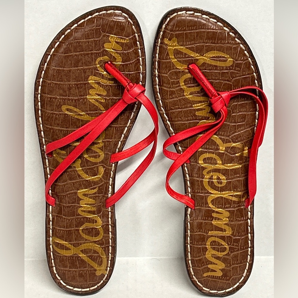 Sam Edelman GERIANNE Leather Flip Flop Sandals Thongs Red Spicy Coral Size 9